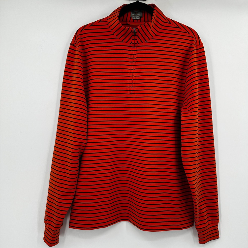 Fennec Mens Quarter Zip Pullover Orange‎ Navy Striped Golf Shirt Size Medium